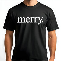 Festive Holiday Typography Graphic Tee, Minimalist Merry Christmas Shirt, Adorable Vintage Merry Xmas T-Shirt, Comfy Family Holiday Apparel