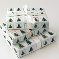 Vintage Holiday Stamp Gift Wrap, Christmas Tree Postage Stamp Wrapping Paper, Retro Xmas Tree Wrapping Paper, Festive Winter Gift Wrap Roll