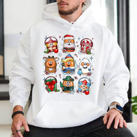 Humorous Fast Food Holiday Hooded Sweatshirt, Christmas Chicken Nuggets Hoodie, Adorable Foodie Pullover Hoodie, Festive Graphic Sweater Food Present