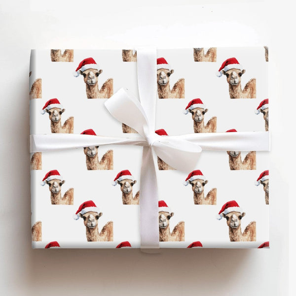 Watercolor Santa Hat Animal Gift Wrap, Christmas Camel Wrapping Paper, Whimsical Holiday Present Wrapping Paper, Winter Gift 