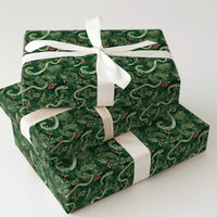 Watercolor Pine Berry Gift Wrap, Green Snake Christmas Wrapping Paper, Botanical Snake Wrapping Paper, Unique Winter Holiday Gift Wrap Roll