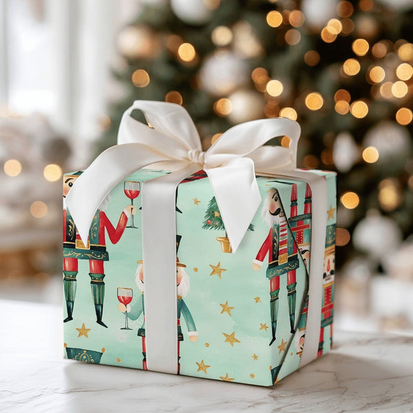 Wine Lover Holiday Gift Wrap, Nutcracker Christmas Wrapping Paper, Watercolor Mint Green Wrapping Paper, Whimsical Xmas Prese