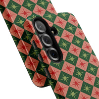 Mid-Century Star Pattern Phone Cover, Retro Starburst Checkered Phone Case for Samsung Galaxy, Vintage Christmas Geometric Protective Case