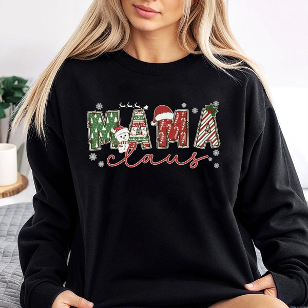 Festive Snowman Holiday Graphic Sweater, Mama Claus Sweatshirt, Adorable Christmas Mom Crewneck, Comfy Winter Wonderland Xmas