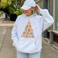 Holiday Baking Graphic Hooded Sweatshirt, Gingerbread Cookie Christmas Tree Hoodie, Adorable Xmas Baker Pullover, Comfy Winter Pastry Chef Jumper