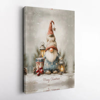 Watercolor Holiday Gnome Print, Christmas Gnome Canvas Wall Art, Festive Xmas Lantern Poster, Winter Home Decor Digital Download