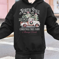 Vintage Rustic Truck Holiday Sweatshirt, North Pole Christmas Tree Farm Hoodie, Comfy Winter Xmas Pullover, Family Holiday Present