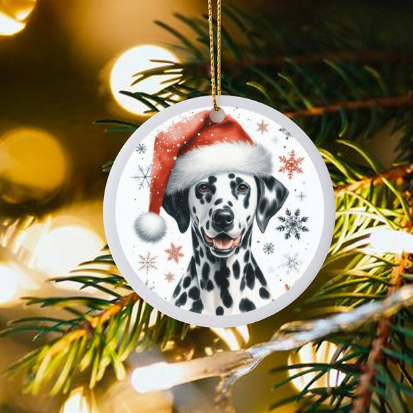 Santa Hat Spotted Puppy Ceramic Ornament, Dalmatian Dog Christmas Ornament, Adorable Pet Lover Holiday Ornament, Xmas Tree De