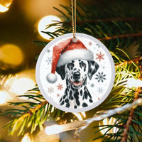 Santa Hat Spotted Puppy Ceramic Ornament, Dalmatian Dog Christmas Ornament, Adorable Pet Lover Holiday Ornament, Xmas Tree Decor Keepsake Present