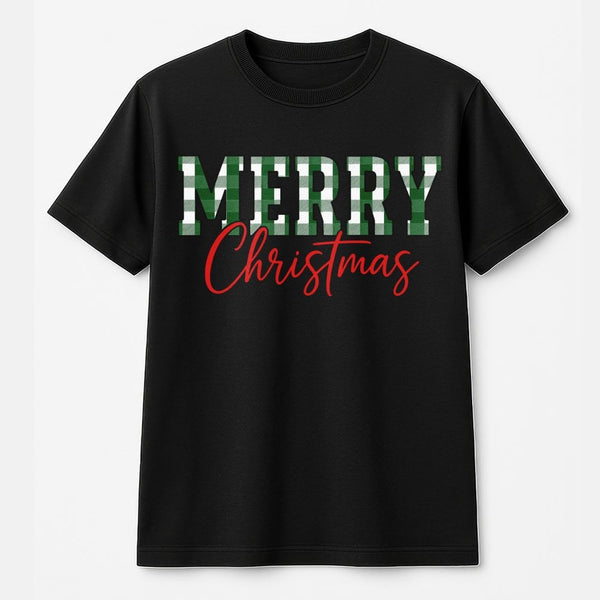 Green Buffalo Plaid Christmas Shirt, Merry Christmas T-Shirt, Retro Holiday Graphic Tee, Festive Winter Season Crewneck T-Shi