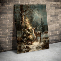 Winter Forest Fawn Wall Art, Christmas Deer Digital Download, Vintage Lit Tree Canvas Wall Art, Holiday Nature Lover Printable Wall Art