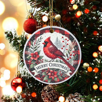 Bird Lover Ceramic Ornament, Red Cardinal Buffalo Plaid Christmas Ornament, Winter Wildlife Keepsake Ornament, Holiday Tree Decor Present