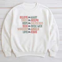 Christian Christmas Sweatshirt, Believe Like Mary Christmas Sweatshirt, Religious Holiday Crewneck, Faith Graphic Sweatshirt, Xmas Present