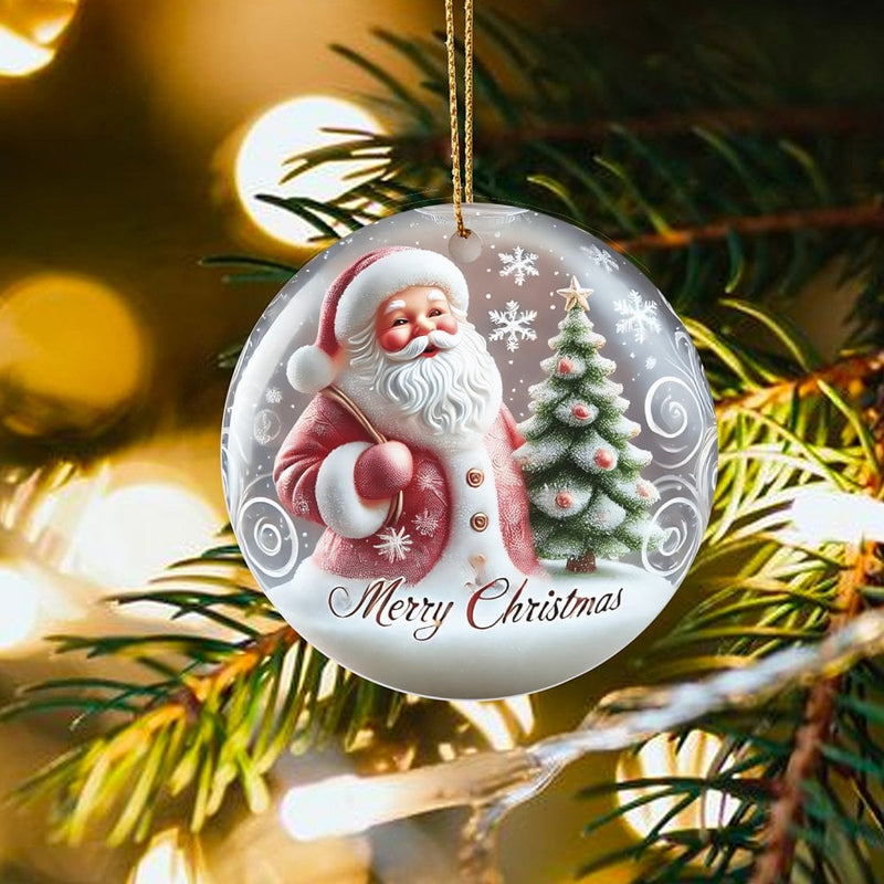 Merry Christmas Tree Ornament, Vintage Santa Claus Christmas Ornament, Ceramic Holiday Keepsake Ornament, Retro Winter Home Decor Present