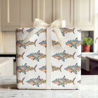 Humorous Holiday Lights Gift Wrap, Christmas Shark Wrapping Paper, Great White Shark Xmas Wrapping Paper, Ocean Animal Holiday Wrapping Paper