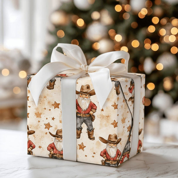 Western Holiday Gift Wrap, Cowboy Santa Christmas Wrapping Paper, Watercolor Rodeo Santa Gift Wrapping Paper, Rustic Country 