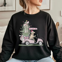 Holiday Dog Lover Sweatshirt, Golden Retriever Golf Cart Christmas Sweatshirt, Adorable Xmas Puppy Sweatshirt, Golfer Crewneck