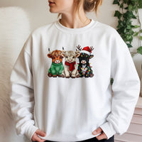 Festive Farm Animal Sweatshirt, Highland Cow Christmas Sweatshirt, Adorable Holiday Cow Crewneck, Winter Farmhouse Graphic Sweatshirt