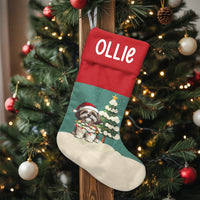 Santa Dog Lights Holiday Stocking, Personalized Shih Tzu Christmas Stocking, Adorable Puppy Christmas Stocking, Velboa Pet Lover Xmas Decor Present