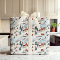 Rustic Red Barn Christmas Gift Wrap, Winter Sledding Wrapping Paper, Country Snow Scene Wrapping Paper, Festive Holiday Present Paper Roll