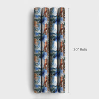 Red Locomotive Gift Wrap, Watercolor Christmas Train Wrapping Paper, Snowy Bridge Winter Paper Roll, Holiday Gift Wrap, Train Lover Paper