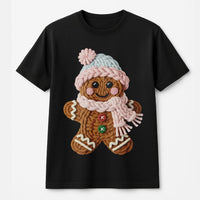 Faux Yarn Gingerbread Shirt, Knitted Gingerbread Man T-Shirt, Adorable Holiday Graphic Tee, Festive Christmas Gingerbread T-Shirt, Xmas Present