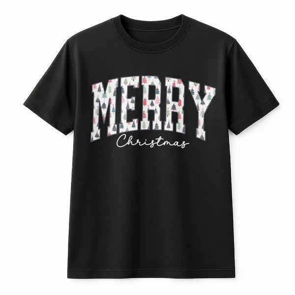 Retro Christmas Tree Varsity Shirt, Merry Christmas T-Shirt, Adorable Holiday Graphic Tee, Festive Winter Aesthetic Xmas Vaca