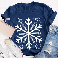 Snowflake Holiday Graphic Tee, School Nurse Christmas T-Shirt, Winter RN Nurse Shirt, Festive Hospital Staff Tee, Nurse Xmas Present