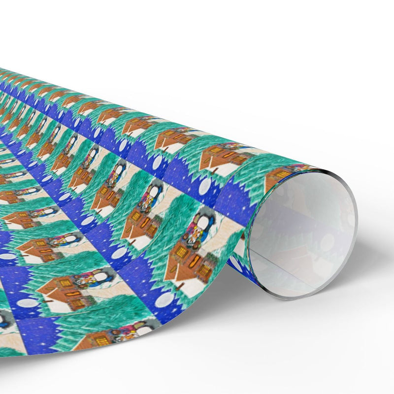 Winter Cabin Snowman Gift Wrap, Snowman Wrapping Paper, Retro Snowman Gift Wrapping Paper, Adorable Holiday Wrapping Paper, Christmas Gift Wrap