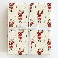 Fisherman Christmas Gift Wrap, Fishing Santa Wrapping Paper, Pine Tree Holiday Wrapping Paper, Outdoor Santa Present Wrap Roll