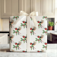 Winter Pine and Berry Gift Wrap, Hummingbird Christmas Wrapping Paper, Watercolor Botanical Holiday Paper Roll, Christmas Gift Wrap