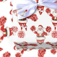 Red Pom Pom Christmas Gift Wrap, Cheerleader Santa Wrapping Paper, Fun Secret Santa Present Paper, Festive Holiday Gift Wrapping Paper