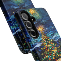 Holiday Winter Phone Cover, Stained Glass Christmas Tree Phone Case, Festive Xmas Phone Case, Dual Layer Polycarbonate Samsung Phone Case
