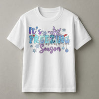 Retro Groovy Snowflake T-Shirt, It's Freezing Season Shirt, Adorable Winter Holiday Graphic Tee, Comfy Christmas Season Shirt, Womens Xmas Present