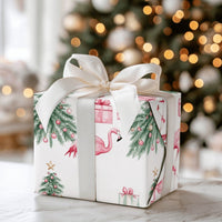 Tropical Holiday Gift Wrap, Pink Flamingo Christmas Wrapping Paper, Watercolor Flamingo Tree Wrapping Paper, Whimsical Christmas Gift Wrap