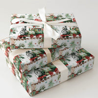 Vintage Steam Engine Gift Wrap, Christmas Train Wrapping Paper, Holiday Locomotive Gift Wrapping Paper, Festive Winter Present Wrap Roll
