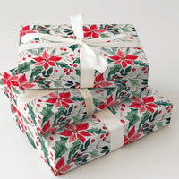 Holly Berry Christmas Gift Wrap, Watercolor Poinsettia Wrapping Paper, Botanical Holiday Wrapping Paper, Festive Floral Gift Wrap Roll