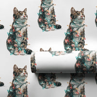 Tabby Kitten Holiday Lights Gift Wrap, Humorous Cat Christmas Wrapping Paper, Adorable Pet Lover Wrapping Paper, Festive Christmas Gift Wrap Roll
