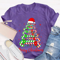 Festive Merry Tree Graphic Tee, Christmas Candy Tree T-Shirt, Holiday Candy Cane Christmas Shirt, Adorable Winter Apparel, Christmas Present