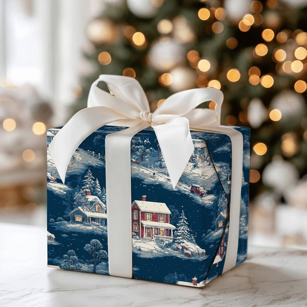 Comfy Winter Town Gift Wrap, Vintage Snowy Village Wrapping Paper, Nostalgic Christmas Wrapping Paper, Scenic Holiday Night G