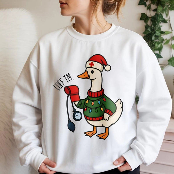Humorous Christmas Nurse Sweatshirt, Silly Goose Nurse Sweatshirt, Medical Crewneck, Blood Pressure Cuff Holiday Sweater, Nur