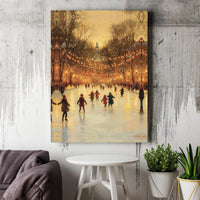Whimsical Night Park Fairy Lights Decor, Winter Ice Skating Canvas Art, Festive Christmas Canvas Print, Comfy Holiday Wall Decor Present