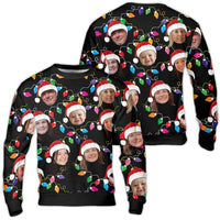 Personalized Photo Ugly Sweater, Custom Face Ugly Christmas Sweater, Holiday Lights Family Sweater, Humorous Matching Xmas Sweatshirt Crewneck