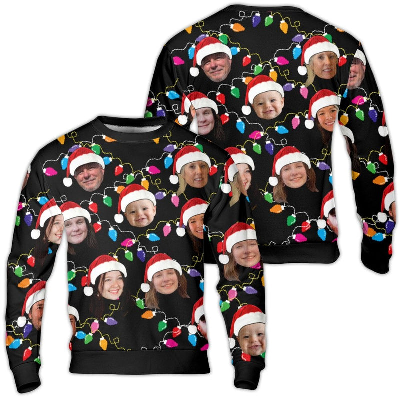 Personalized Photo Ugly Sweater, Custom Face Ugly Christmas Sweater, Holiday Lights Family Sweater, Humorous Matching Xmas Sweatshirt Crewneck