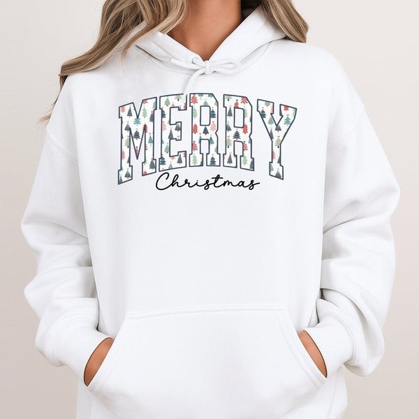 Festive Holiday Season Sweatshirt, Merry Christmas Pine Tree Hoodie, Winter Christmas Tree Pullover, Comfy Xmas Present Hoode