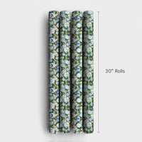 Blue and White Ornament Gift Wrap, Chinoiserie Christmas Wrapping Paper, Watercolor Pine Wrapping Paper Roll, Elegant Holiday Present Wrap