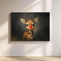 Glowing Nose Christmas Canvas Print, Red Nosed Reindeer Canvas Wall Art, Holiday Winter Wall Art, Adorable Festive Animal Canvas Room Decor