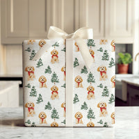 Adorable Dog in Red Scarf Gift Wrap, Cockapoo Christmas Wrapping Paper, Holiday Dog Lover Wrapping Paper Roll, Winter Puppy Present Paper Wrap