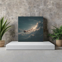 Dramatic Christmas Flight Canvas Wall Art, Santa Sleigh Reindeer Night Sky Canvas, Vintage Holiday Scene Print, Winter Holiday Decor