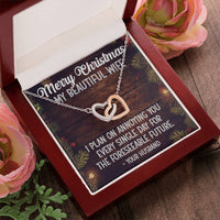 CZ Steel Heart Pendant, Wife Christmas Interlocking Hearts Necklace, Romantic Wife Holiday Jewelry, Sentimental Anniversary Present for Her